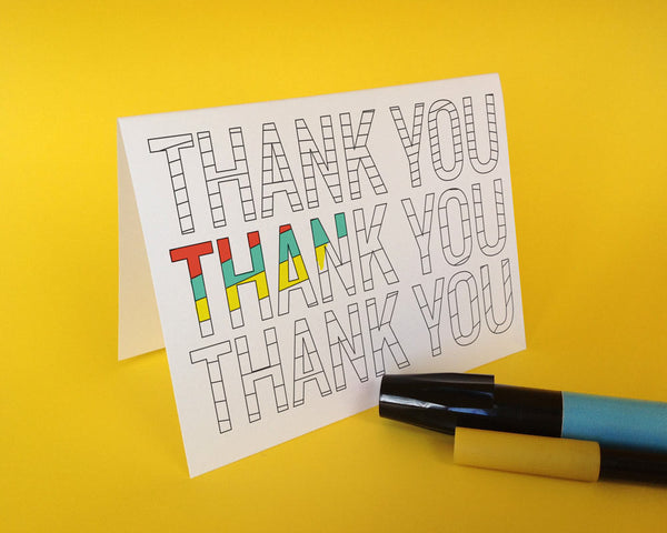 Coloring Greeting Card: Thank You Design 5"x7" w/Blank Inside (10 Pack)